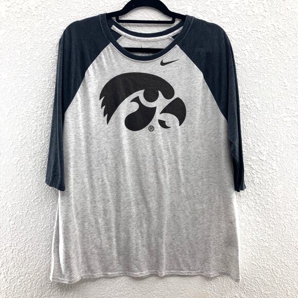 Nike Black Gray Gold Glitter University Of Iowa Hawkeye Raglan Baseball T Shirt - Picture 1 of 9